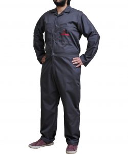 Six pocket full sleeve overalls workwear made of twill fabric by Custom Workwears in Grey color for VFFA side pose
